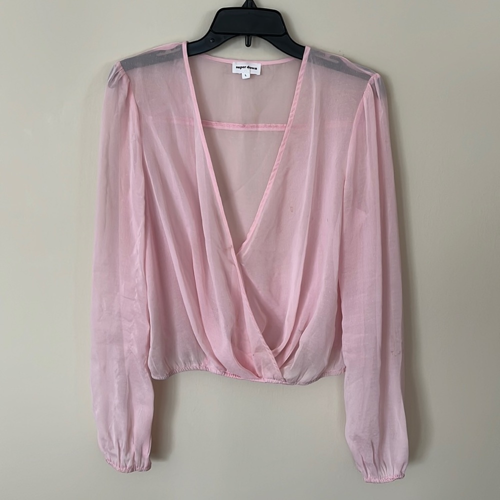 Super down sheer pink long sleeve shirt